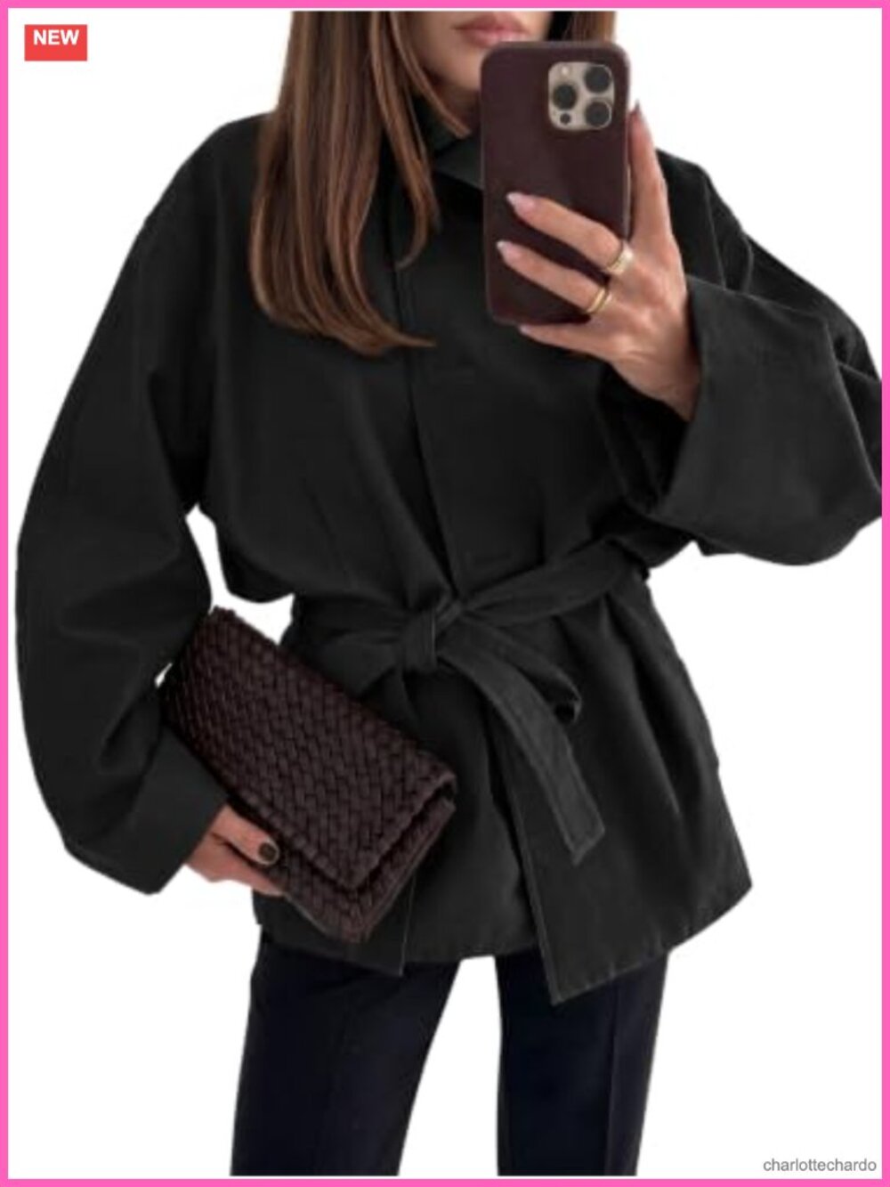 Oversized Trench Coat Stand Collar Belted Short Casual Jacket